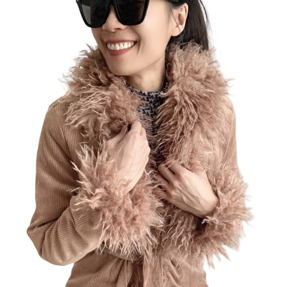 HIPPIE FAUX FUR COAT WITH WAIST TIE - CAMEL - Picture 3 of 5